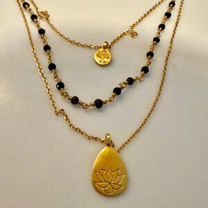 Never worn: Satya Triple Strand Necklack - Tree of life, lotus and onyx